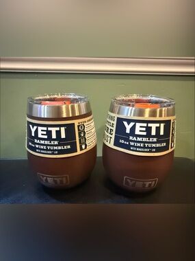 Yeti 10 oz Wine Tumbler in Brown with Silver Lid and Orange Accent Discontinued
